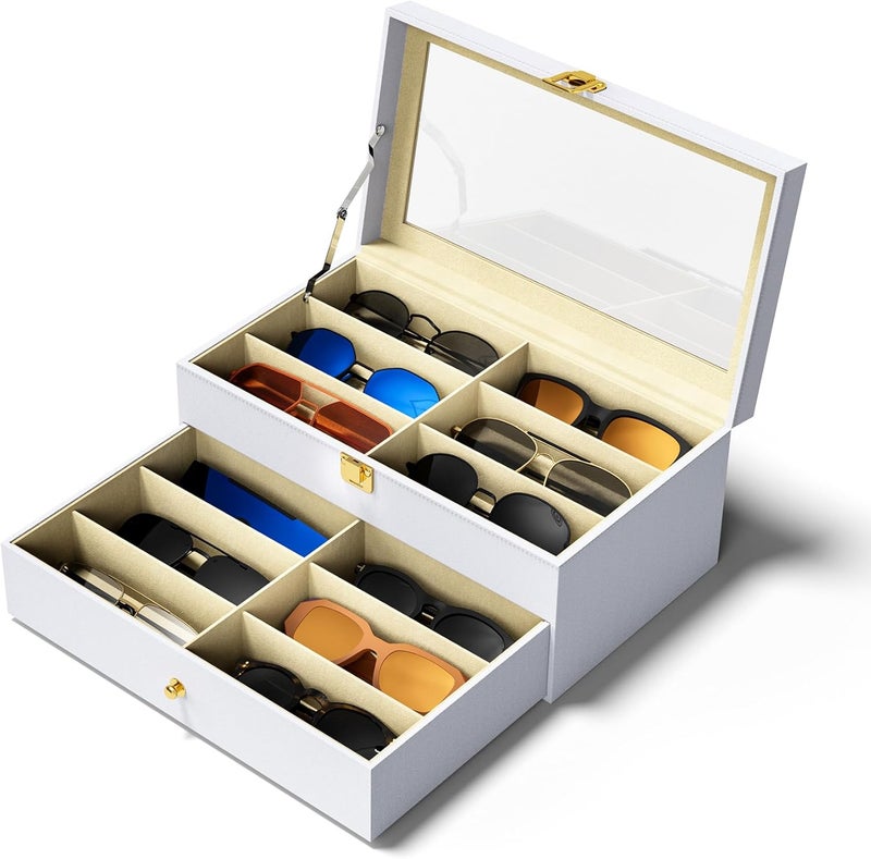 NEWLOOP Store Sunglasses Organizer Multiple Pairs of Glasses Display Case Sunglass Hard Shell Storage Box for Women Men 12/16 Slots - Image 1